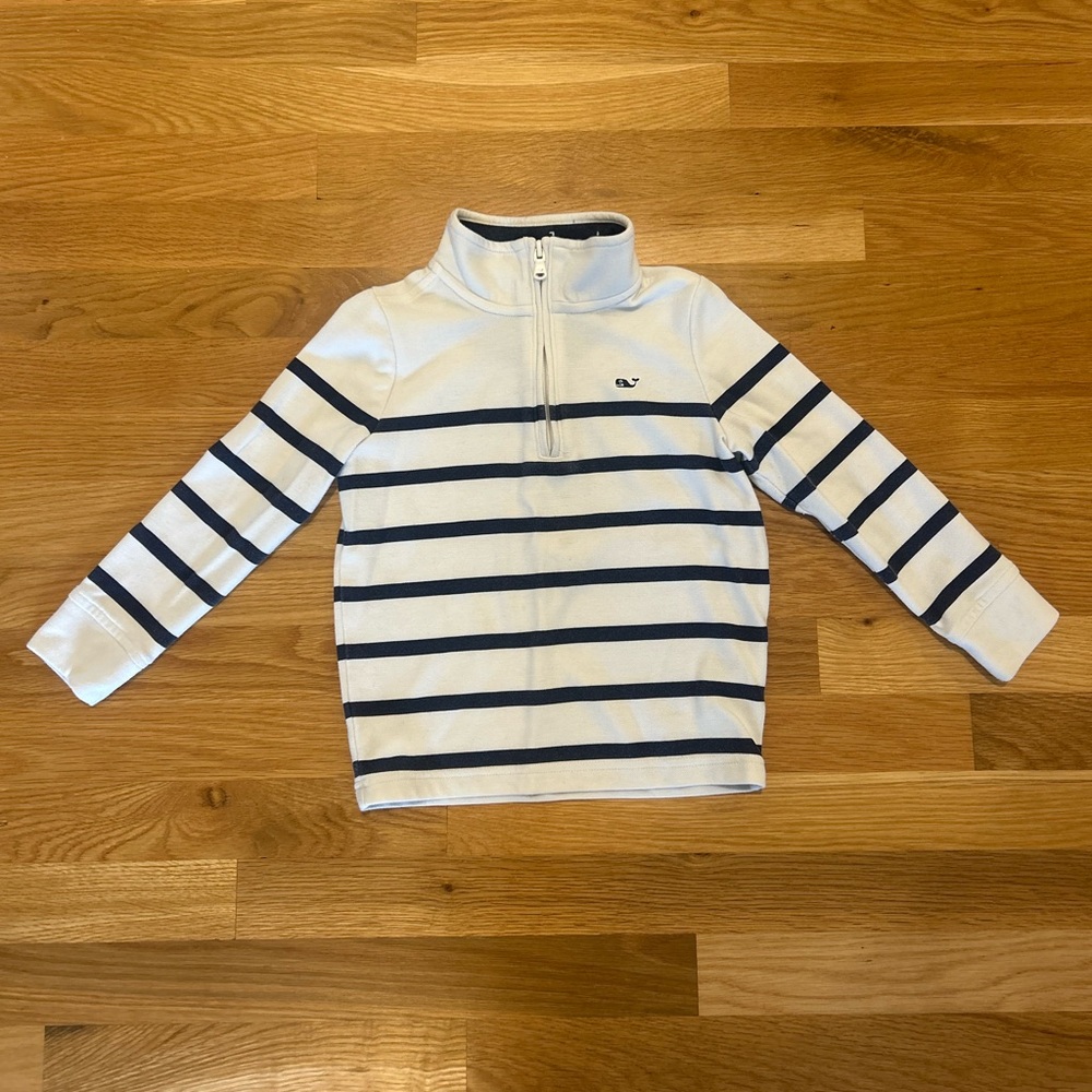 Boys Vineyard Vines 1/4 Zip Navy & White Stripe Pullover - Size 5